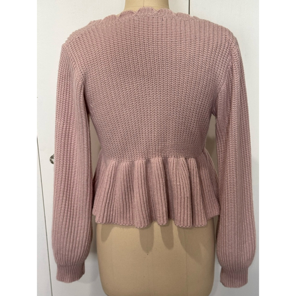 Unbranded scallop trim Deep v-neck drawstring ruffle hem Sweater Size S Pink - Picture 3 of 5